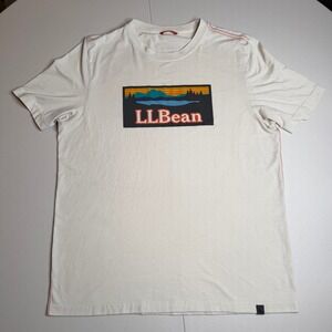 L.L. Bean Mens Graphic Logo T-Shirt Medium Cream Mountain Short Sleeve